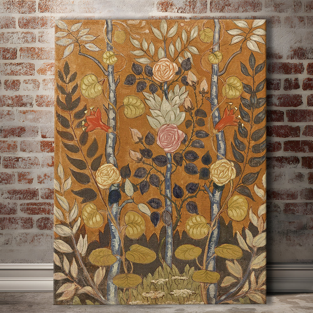 Vintage Folk Art Botanical Canvas Print Wall Art, Unique Abstract Floral Bouquet Oil Painting Art