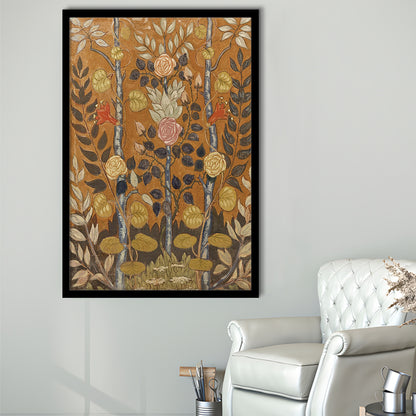 Vintage Folk Art Botanical Framed Art Print Wall Decor, Unique Abstract Floral Bouquet Oil Painting Art