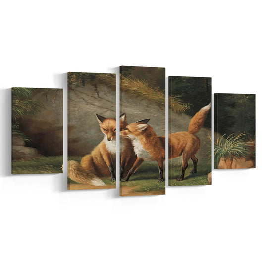 Vintage Fox Oil Painting Antique Animal Modern Farmhouse Decor Rustic Cottage Core Animal Wall Decor