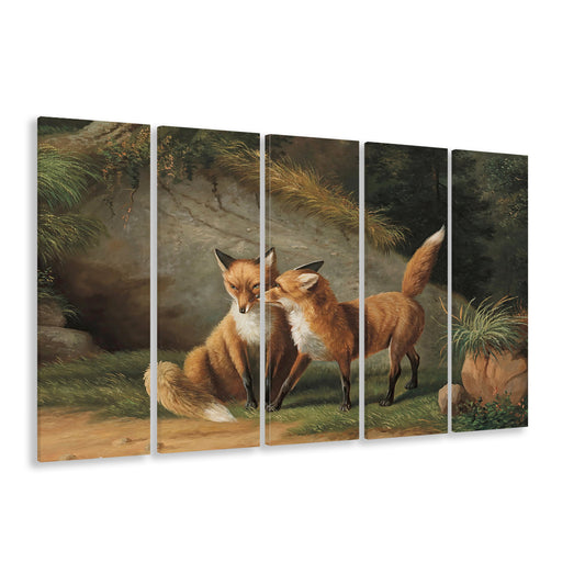 Vintage Fox Oil Painting Antique Animal Modern Farmhouse Decor Rustic Cottage Core Animal Wall Decor