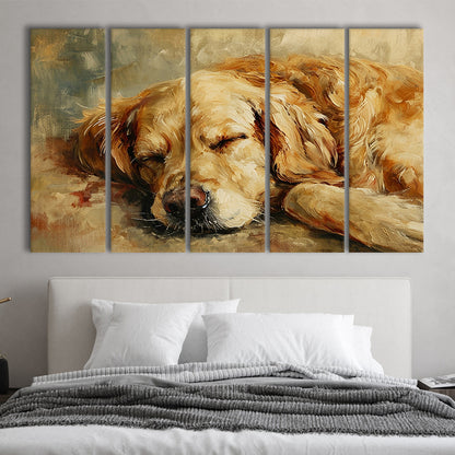 Vintage Golden Retriever Art Print Oil Painting,Gift for Dog Lovers, 5 Panel B Canvas Print Wall Art, Extra Large Canvas
