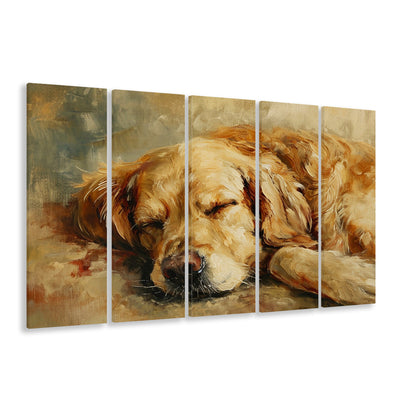 Vintage Golden Retriever Art Print Oil Painting,Gift for Dog Lovers, 5 Panel B Canvas Print Wall Art, Extra Large Canvas