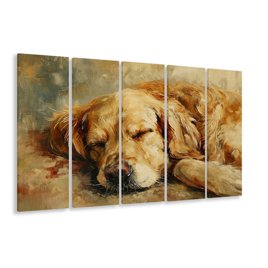 Vintage Golden Retriever Art Print Oil Painting,Gift for Dog Lovers, 5 Panel B Canvas Print Wall Art, Extra Large Canvas