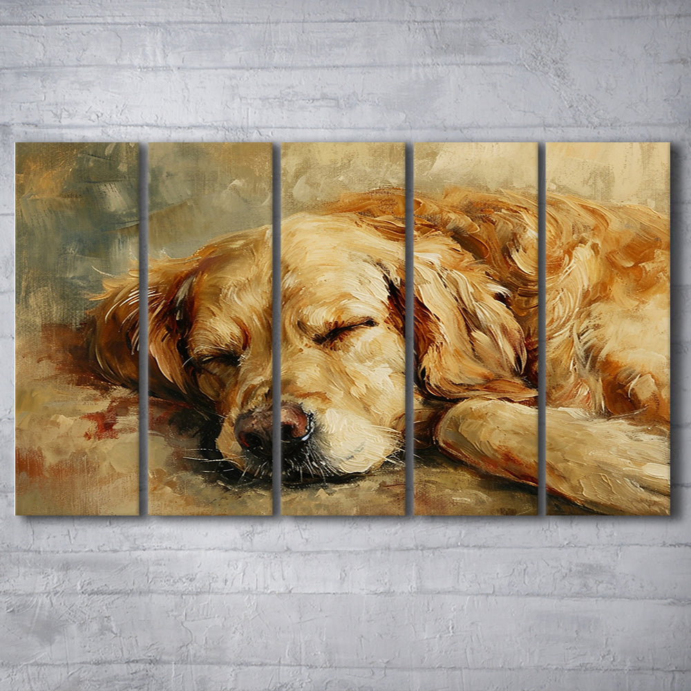 Vintage Golden Retriever Art Print Oil Painting,Gift for Dog Lovers, 5 Panel B Canvas Print Wall Art, Extra Large Canvas