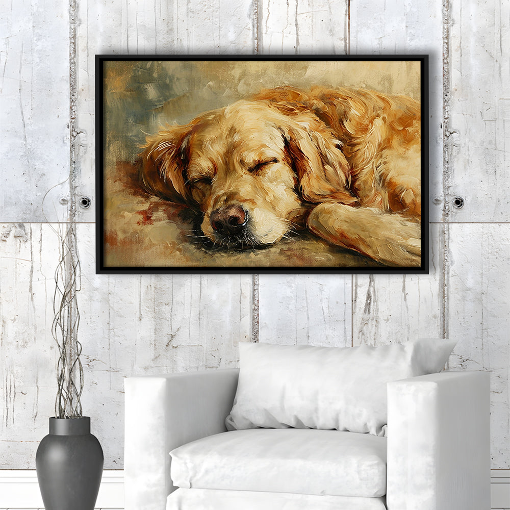 Vintage Golden Retriever Art Print Oil Painting Antique Art Gift For Dog Lovers, Framed Canvas Print Wall Art, Floating Frame