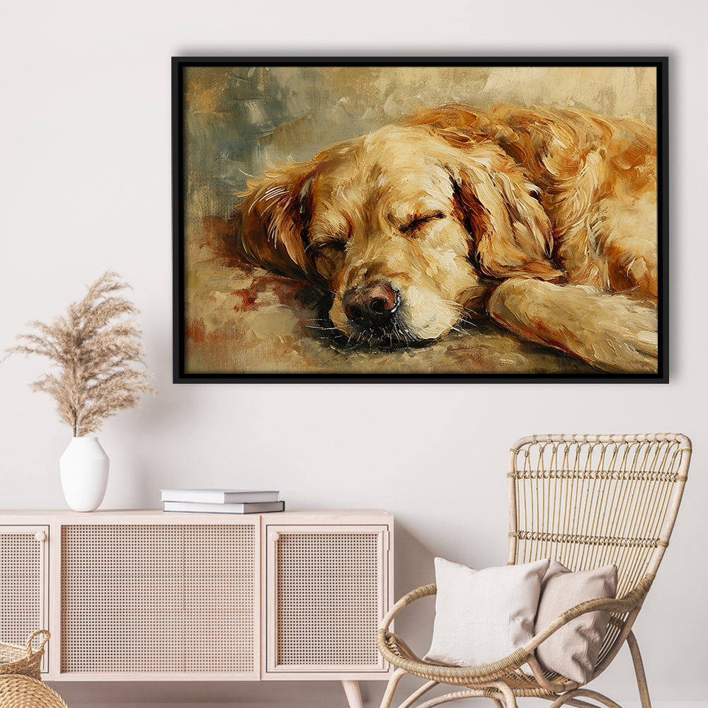 Vintage Golden Retriever Art Print Oil Painting Antique Art Gift For Dog Lovers, Framed Canvas Print Wall Art, Floating Frame