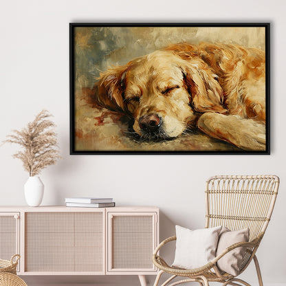 Vintage Golden Retriever Art Print Oil Painting Antique Art Gift For Dog Lovers, Framed Canvas Print Wall Art, Floating Frame