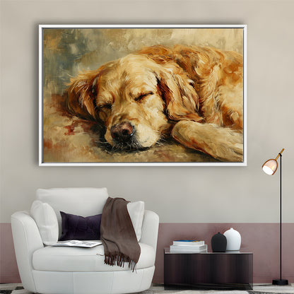 Vintage Golden Retriever Art Print Oil Painting Antique Art Gift For Dog Lovers, Framed Canvas Print Wall Art, Floating Frame