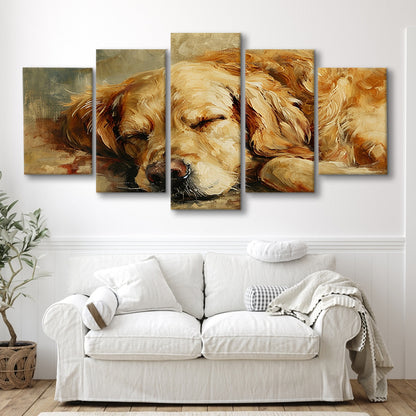 Vintage Golden Retriever Art Print Oil Painting, Gift for Dog Lovers, 5 Panel Mixed Canvas Print Wall Art, Large Canvas
