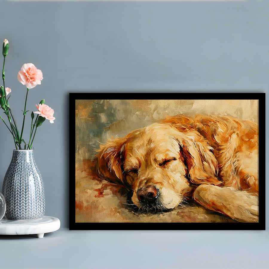 Vintage Golden Retriever Art Print Oil Painting Antique Art Gift for Dog Lovers, Framed Art Print Wall Decor, Picture Framed