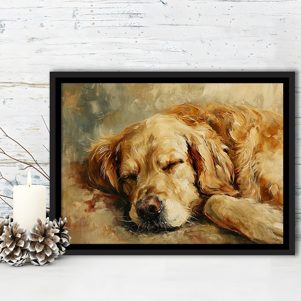 Vintage Golden Retriever Art Print Oil Painting Antique Art Gift For Dog Lovers, Framed Canvas Print Wall Art, Floating Frame