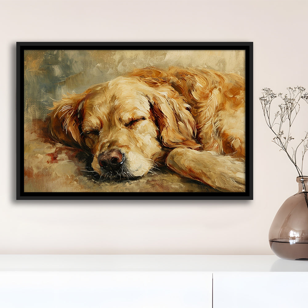 Vintage Golden Retriever Art Print Oil Painting Antique Art Gift For Dog Lovers, Framed Canvas Print Wall Art, Floating Frame