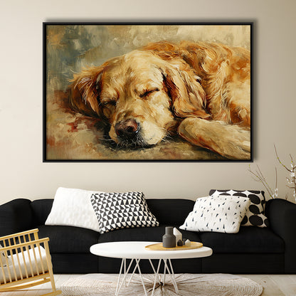Vintage Golden Retriever Art Print Oil Painting Antique Art Gift For Dog Lovers, Framed Canvas Print Wall Art, Floating Frame