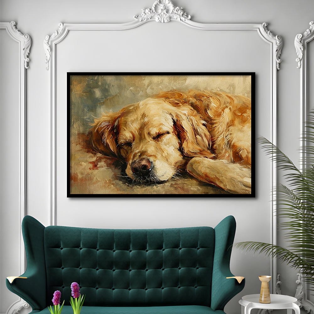 Vintage Golden Retriever Art Print Oil Painting Antique Art Gift for Dog Lovers, Framed Art Print Wall Decor, Picture Framed