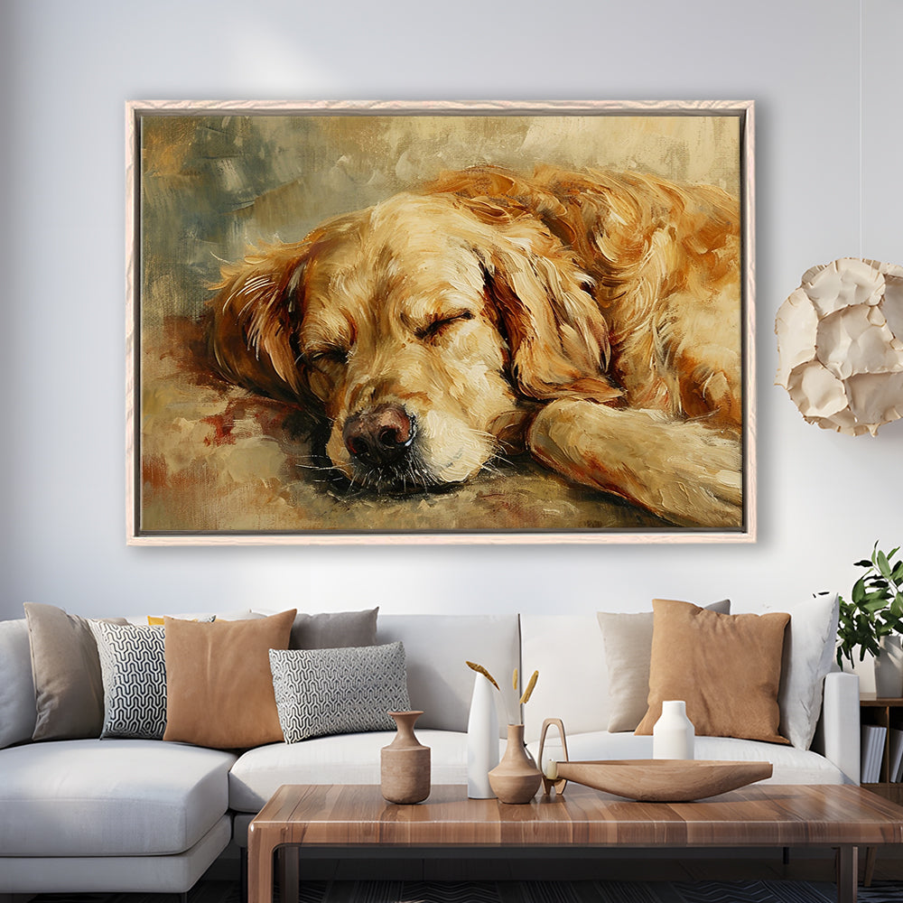 Vintage Golden Retriever Art Print Oil Painting Antique Art Gift For Dog Lovers, Framed Canvas Print Wall Art, Floating Frame