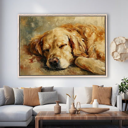 Vintage Golden Retriever Art Print Oil Painting Antique Art Gift For Dog Lovers, Framed Canvas Print Wall Art, Floating Frame