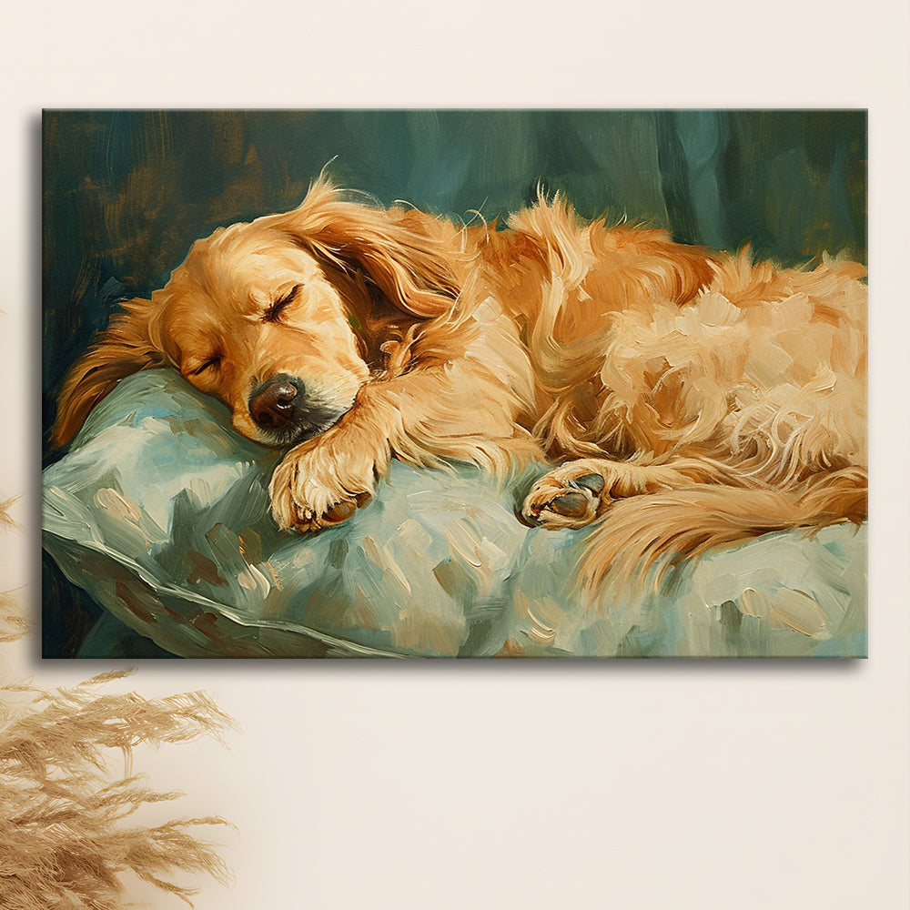 Vintage Golden Retriever Puppy Art Print Oil Painting, Gift For Dog Lovers, Canvas Print Wall Art, Wall Decor, Painting Canvas