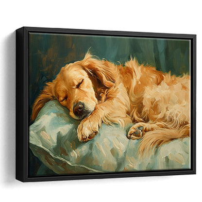 Vintage Golden Retriever Puppy Art Print Oil Painting, Gift For Dog Lovers, Framed Canvas Print Wall Art, Floating Frame