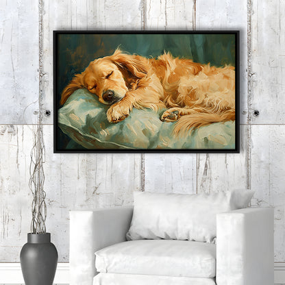Vintage Golden Retriever Puppy Art Print Oil Painting, Gift For Dog Lovers, Framed Canvas Print Wall Art, Floating Frame