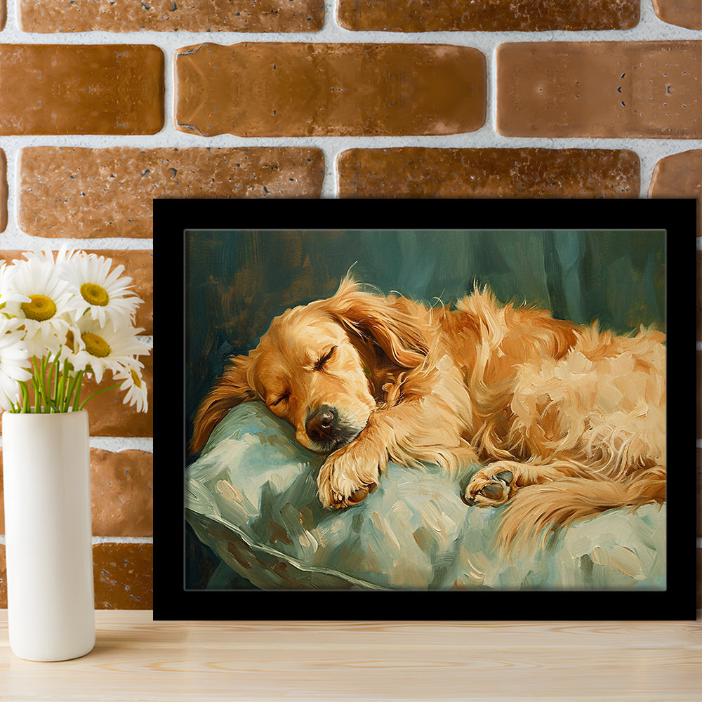 Vintage Golden Retriever Puppy Art Print Oil Painting, Gift for Dog Lovers, Framed Art Print Wall Decor, Picture Framed