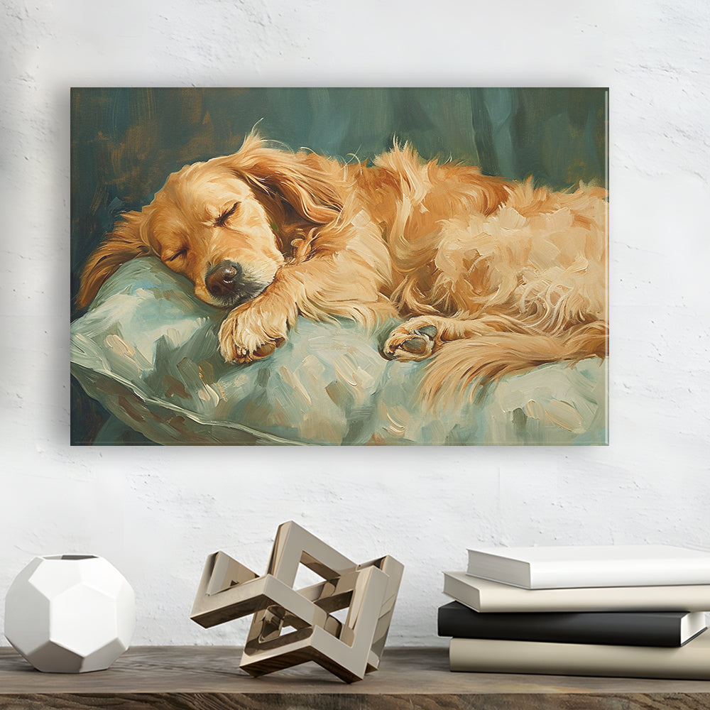 Vintage Golden Retriever Puppy Art Print Oil Painting, Gift For Dog Lovers, Canvas Print Wall Art, Wall Decor, Painting Canvas
