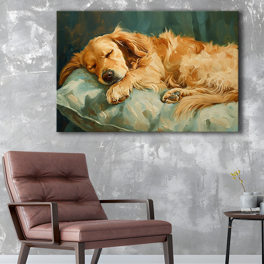 Vintage Golden Retriever Puppy Art Print Oil Painting, Gift For Dog Lovers, Canvas Print Wall Art, Wall Decor, Painting Canvas