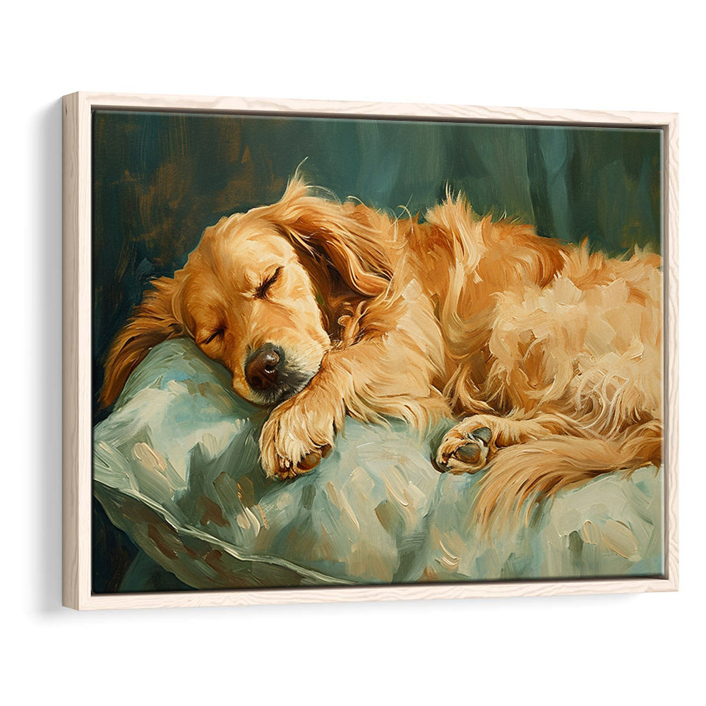 Vintage Golden Retriever Puppy Art Print Oil Painting, Gift For Dog Lovers, Framed Canvas Print Wall Art, Floating Frame