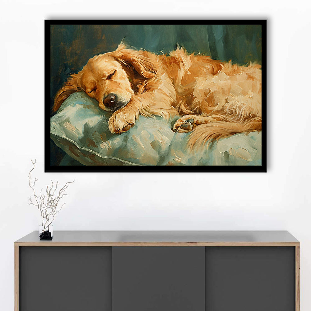 Vintage Golden Retriever Puppy Art Print Oil Painting, Gift for Dog Lovers, Framed Art Print Wall Decor, Picture Framed