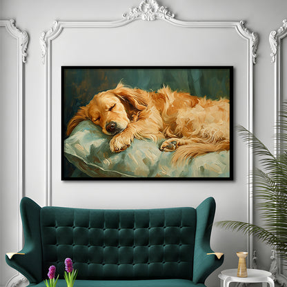 Vintage Golden Retriever Puppy Art Print Oil Painting, Gift for Dog Lovers, Framed Art Print Wall Decor, Picture Framed