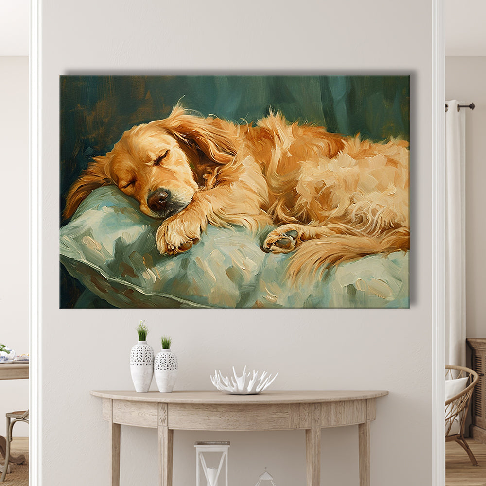 Vintage Golden Retriever Puppy Art Print Oil Painting, Gift For Dog Lovers, Canvas Print Wall Art, Wall Decor, Painting Canvas
