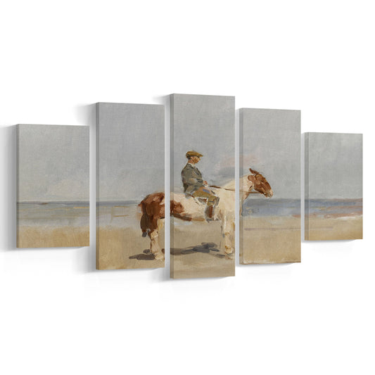 Vintage Horse Art Coastal Mixed Canvas Print Wall Art, Equestrian Mixed Canvas Print Wall Art, Aesthetic Room Decor