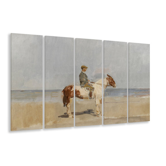 Vintage Horse Art Coastal 5 Panels Canvas Print Wall Art, Equestrian 5 Panels Canvas Print Wall Art, Aesthetic Room Decor