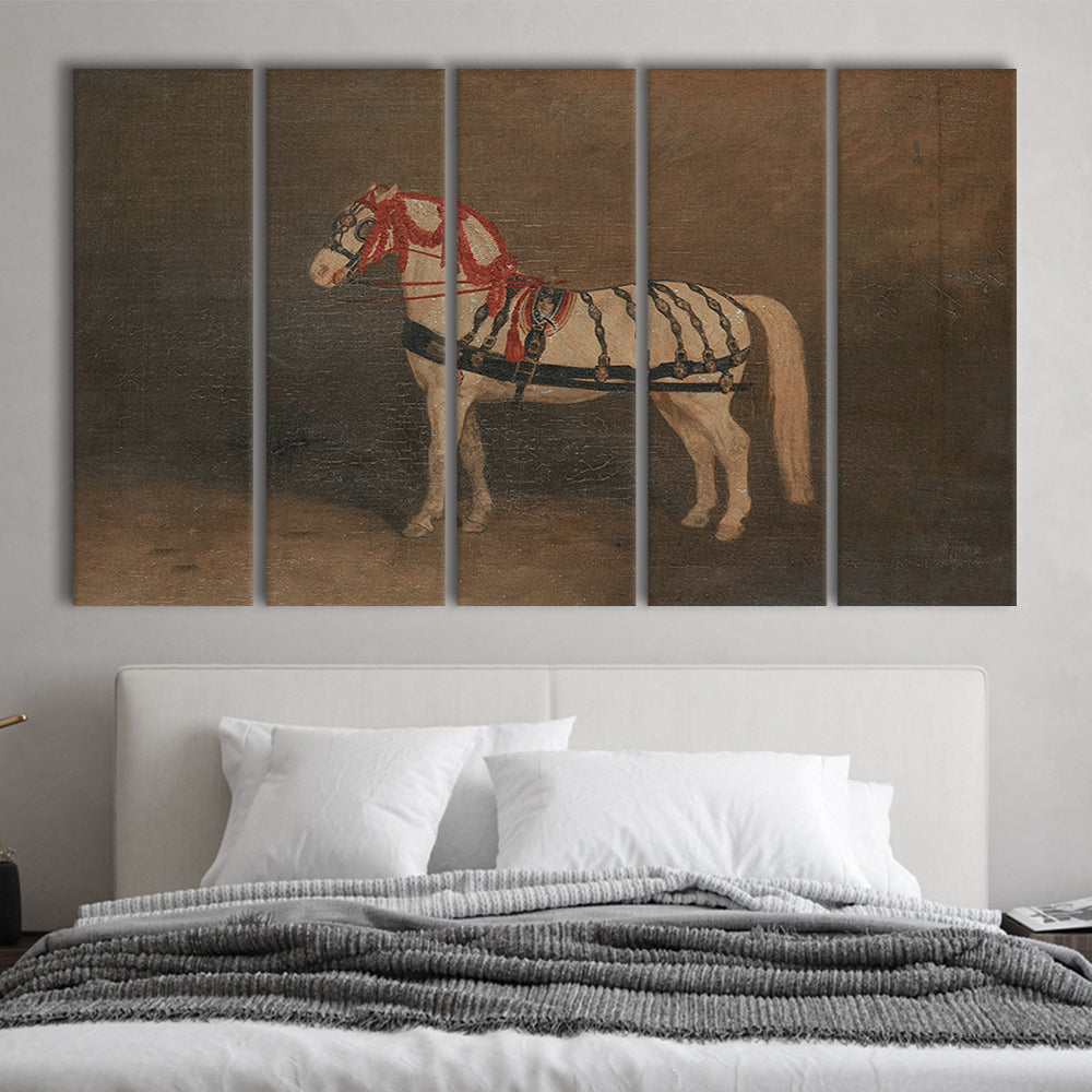 Vintage Horse Oil Painting Antique Equestrian Art Dark Academia Rustic Fine Art, Extra Large Canvas Print