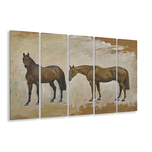 Vintage Horse Print 5 Panels Canvas Print Wall Art, Horse Art Wall Decor, Ready to hang, Extra Large Canvas Print