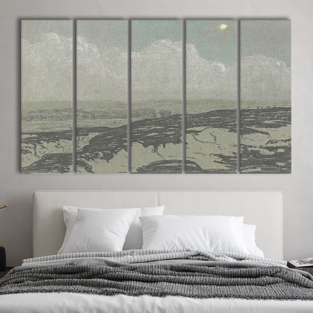 Vintage Landscape Art 5 Panels Canvas Print Wall Art,Oil Painting Vintage Prints, Ready to hang
