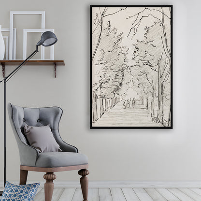 Vintage Landscape Prints Landscape Sketch Vintage Framed Canvas Print Wall Art