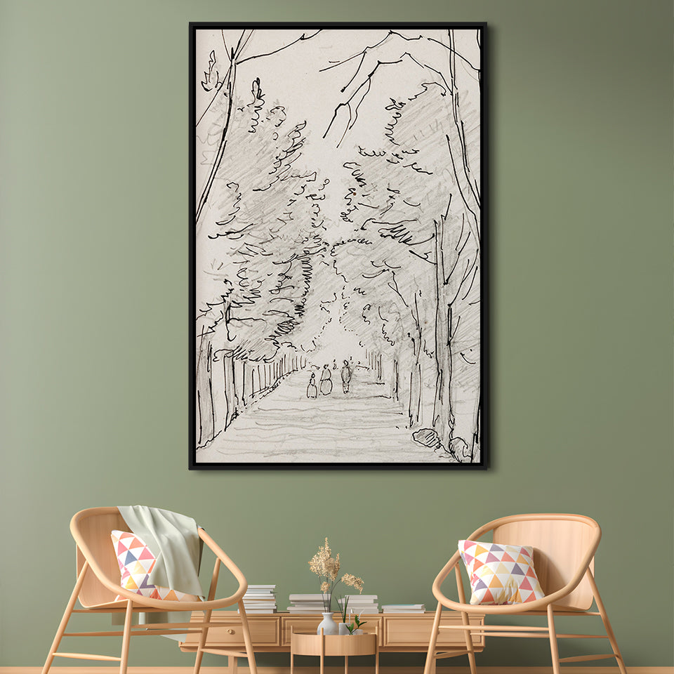 Vintage Landscape Prints Landscape Sketch Vintage Framed Canvas Print Wall Art