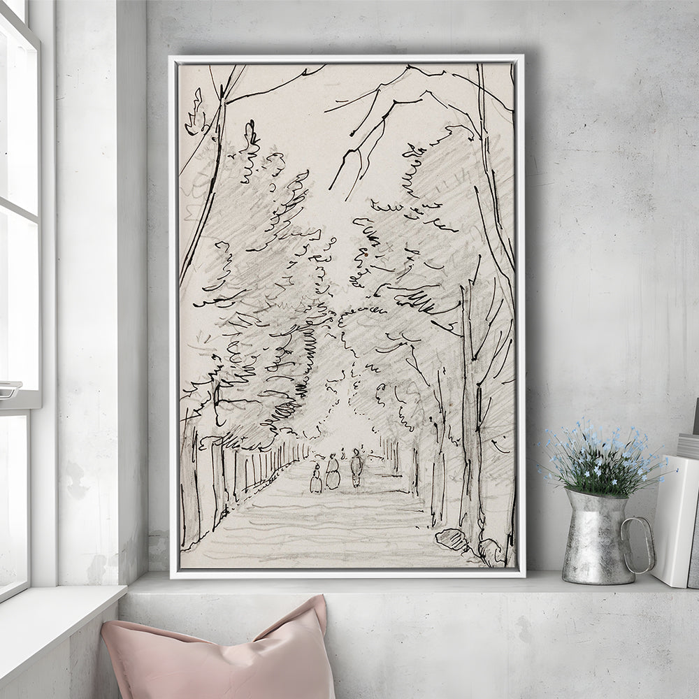 Vintage Landscape Prints Landscape Sketch Vintage Framed Canvas Print Wall Art