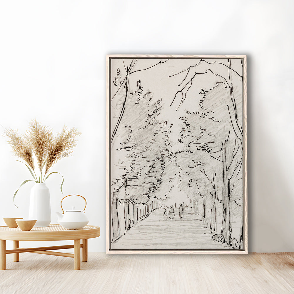 Vintage Landscape Prints Landscape Sketch Vintage Framed Canvas Print Wall Art