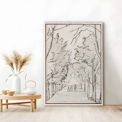 Vintage Landscape Prints Landscape Sketch Vintage Framed Canvas Print Wall Art