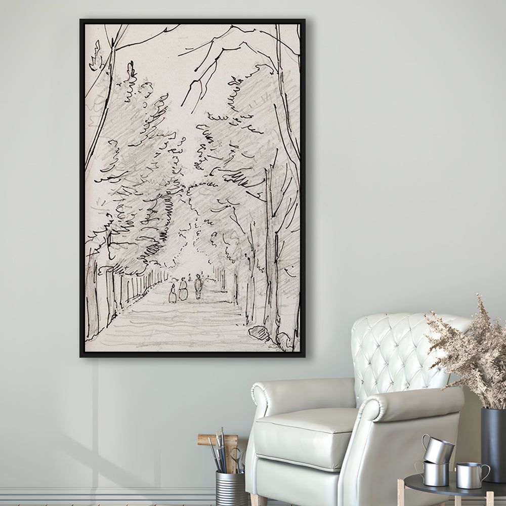 Vintage Landscape Prints Landscape Sketch Vintage Framed Canvas Print Wall Art