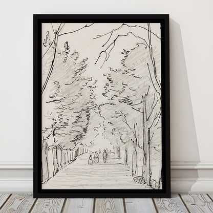 Vintage Landscape Prints Landscape Sketch Vintage Framed Canvas Print Wall Art