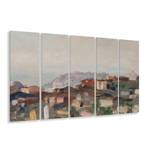 Vintage Landscape Prints 5 Panels Canvas Print Wall Art, Abstract Oil Painting, Ready to hang