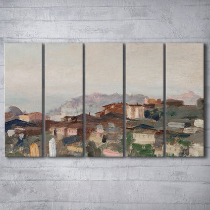 Vintage Landscape Prints 5 Panels Canvas Print Wall Art, Abstract Oil Painting, Ready to hang