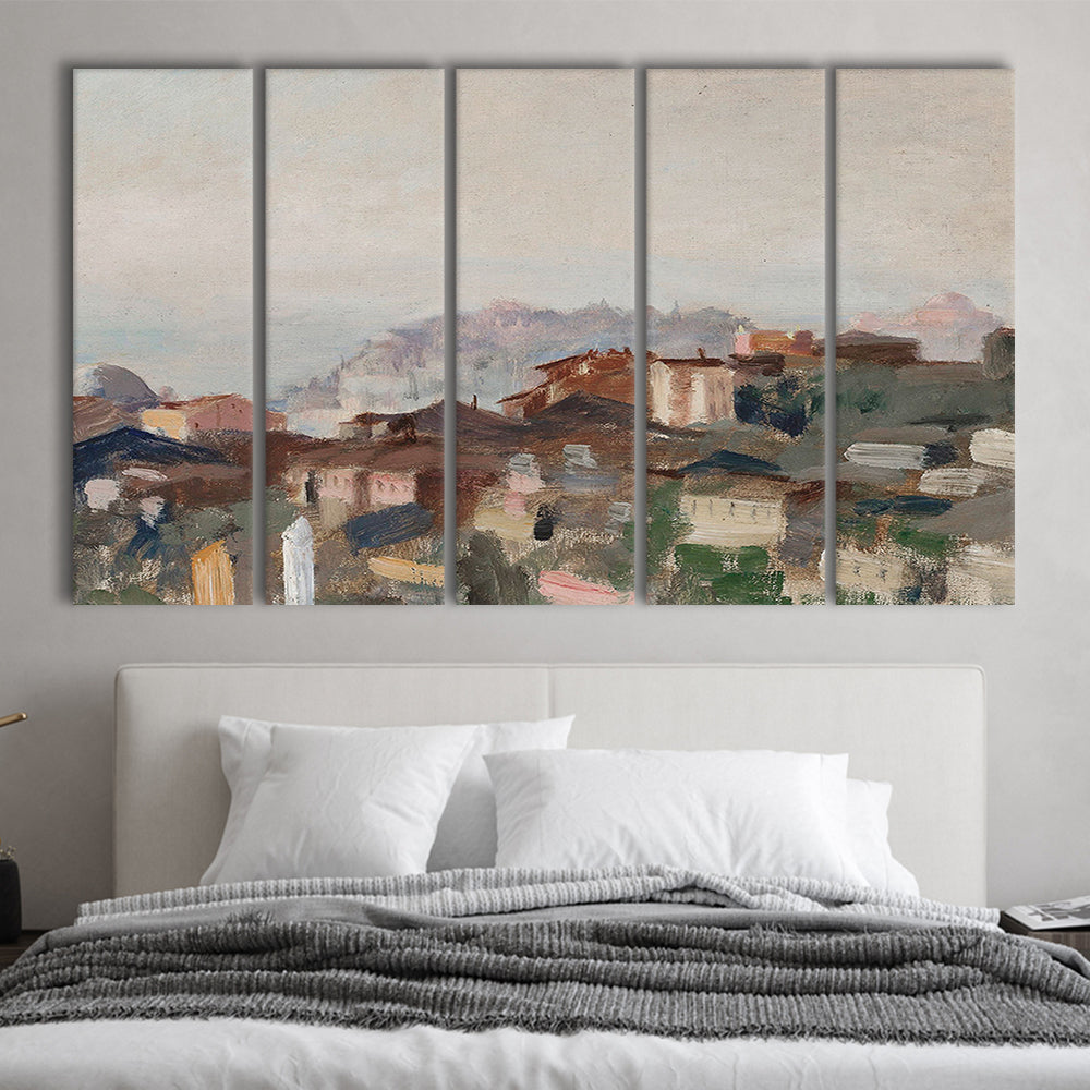 Vintage Landscape Prints 5 Panels Canvas Print Wall Art, Abstract Oil Painting, Ready to hang