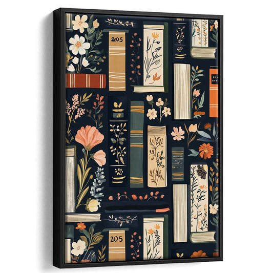 Vintage Library 1, Book Art Print, Book Lovers Gift, Reading Gift, Retro Book Lovers Art, Framed Canvas Print, Floating Frame