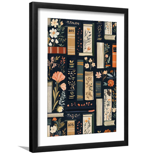 Vintage Library 1, Book Art Print, Book Lovers Gift, Reading Gift, Retro Book Lovers Art, Framed Art Print, White Border
