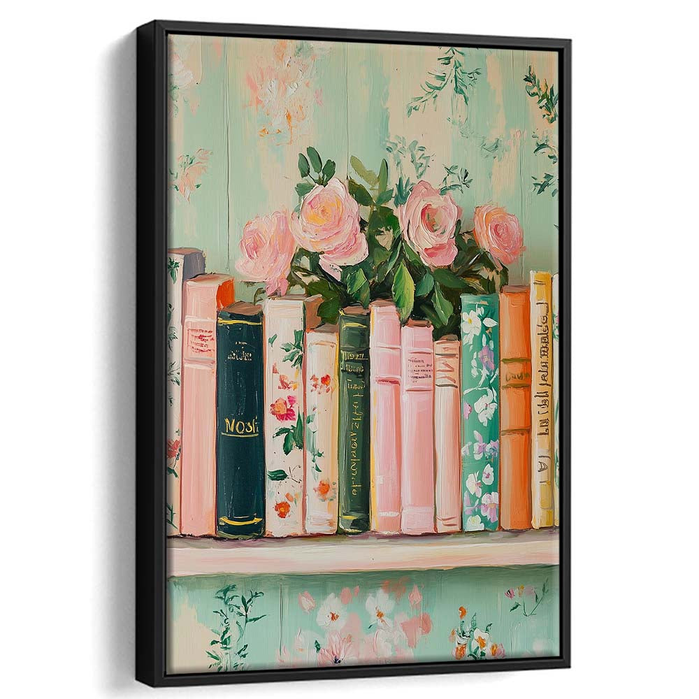 Vintage Library, Book Art Print, Reading Wall, Book Lovers Gift, Antique Retro Wall Art, Framed Canvas Print, Floating Frame
