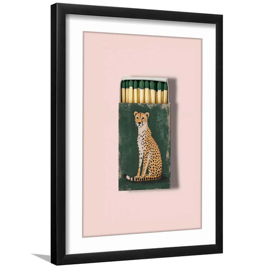 Vintage Matchbox Cheetah Print, Emerald Green Leopard Print, Funky Wall Art, Animal Print, Framed Art Print, White Border