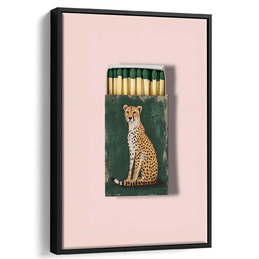 Vintage Matchbox Cheetah Print, Emerald Green Leopard Print, Funky Wall Art, Animal Print, Framed Canvas Print, Floating Frame